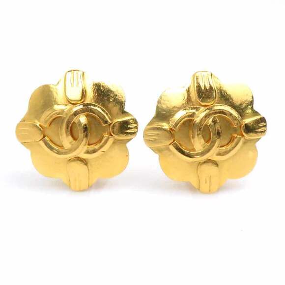 CHANEL Gold Logo Earrings